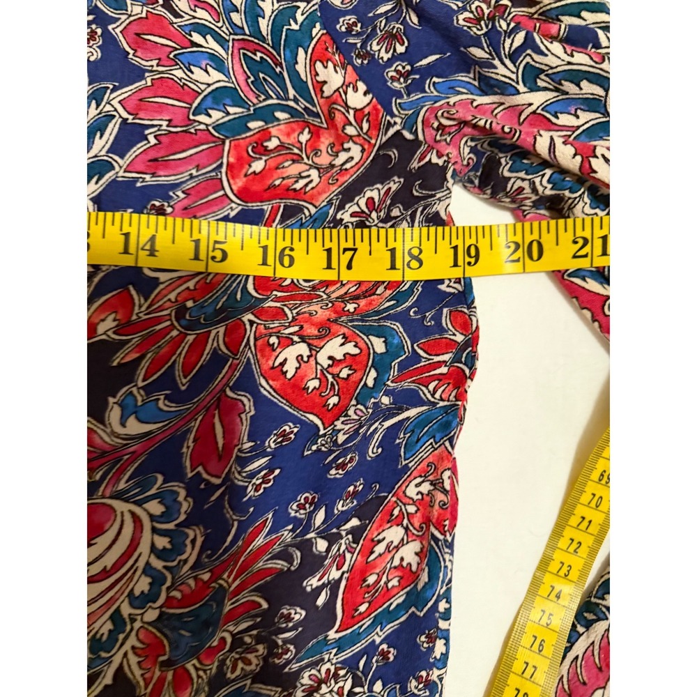 Anthropologie Paisley Floral Tiered Shift Dress‎ Blue Pink Small Mini Boho - Picture 7 of 9